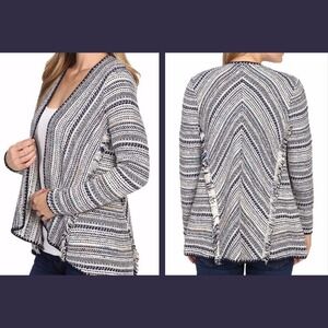 Lucky Brand Women's Medium Cardigan Pottery Woven Boho Fringe Open Draped
